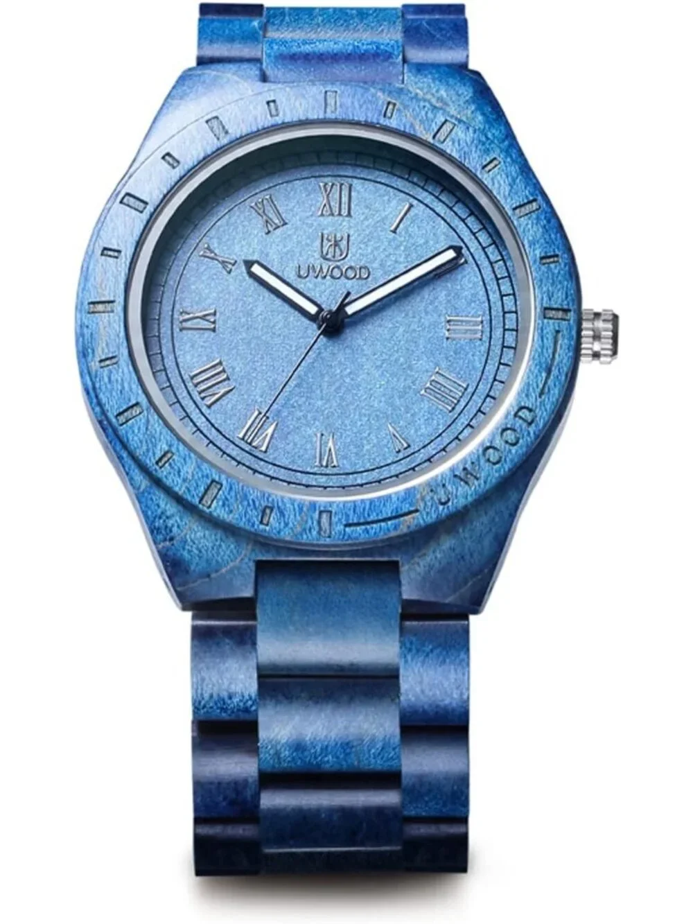 Men's Blue Handmade Sandalwood Uwood Analog Quartz Vintage Unique Wooden Watch